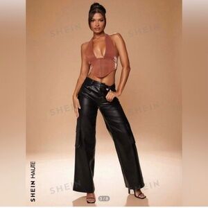 SHEIN Faux Leather Cargo Pants